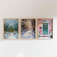 1/3 đồ trang trí Giáng sinh Tranh in Canvas Phong cảnh rừng mùa đông Nghệ thuật treo tường Trang trí Giáng sinh Trang trí ngày lễ Cây thông Noel Không có khung - Nhiều màu - Xem 2