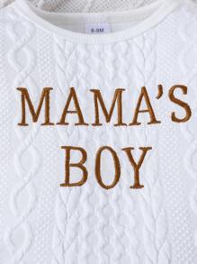 春秋季男婴字母图案长袖休闲连体衣配背带裤套装 - 彩色 - 查看 4