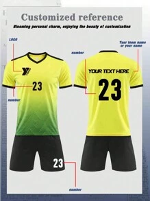 Customized Children's And Teenagers' Football Set (8-12 Years Old) - Personalized Jersey And Shorts Set With Customizable Logos, Numbers, And Text Content. Customized Football And Running Jerseys | Freely Printed Name And Number Team Badges | Multiple Colors To Choose From, Sports Training, Running, Football, Outdoor Casual Wear - Yellow - View 1