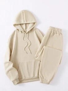 Customized Christmas Gift, Personalized Women's Hooded Sweatshirt 2 Pieces Set - Add Your Own Photos (Family Portrait/Selfie/Favorite Pattern/Party Photo) To Design Your Own Customized Printed Sweatshirt, Logo Business/Wedding Gift/Party Outfit/Birthday Gift/Halloween/Christmas Costume, Anniversary Gift, Valentine's Day, Thanksgiving, New Year Pattern, Baby/Couple/Family/Pet Photos - Apricot - View 3