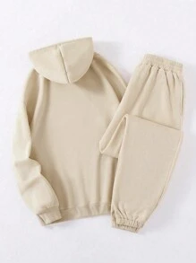 Customized Christmas Gift, Personalized Women's Hooded Sweatshirt 2 Pieces Set - Add Your Own Photos (Family Portrait/Selfie/Favorite Pattern/Party Photo) To Design Your Own Customized Printed Sweatshirt, Logo Business/Wedding Gift/Party Outfit/Birthday Gift/Halloween/Christmas Costume, Anniversary Gift, Valentine's Day, Thanksgiving, New Year Pattern, Baby/Couple/Family/Pet Photos - Apricot - View 4