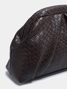 女士复古简约串珠亮片热带植物编织压花安哥拉红铆钉装饰大容量褶皱云朵手拿包，适合晚会、日常装扮