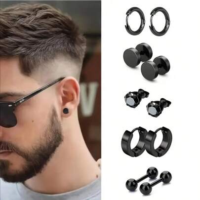 5 Pairs Earrings Stainless Steel Punk Hip Hot Style Ear Jewelry For Daily Wear