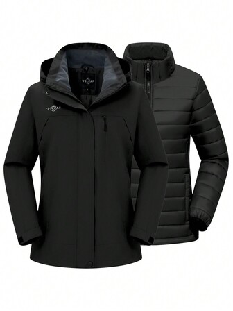 Women Winter Solid Color Hooded 3-In-1 Softshell Jacket CF21