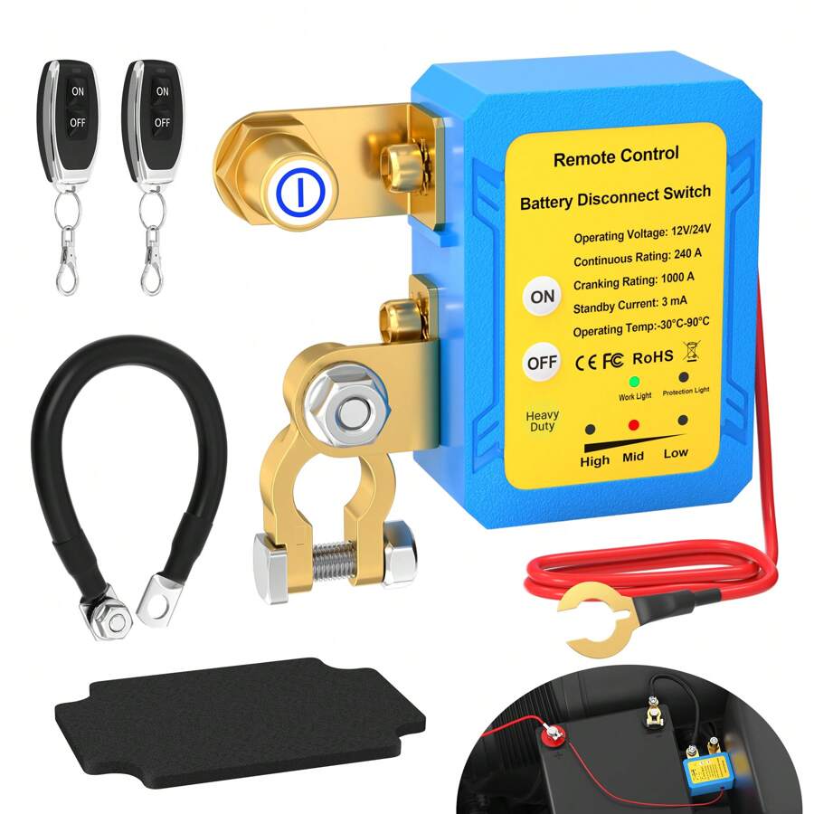 Kill Switch 12V 240A Remote Battery Disconnect Switch Automatic Power