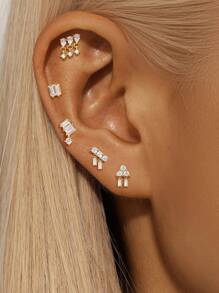 1 pieza Pendientes de plata de ley 925 con diseño asimétrico de espalda plana para cartílago y hélice, joyas para uso diario, boda, fiesta, compromiso, aniversario y San Valentín