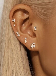 1 pieza Pendientes de plata de ley 925 con diseño asimétrico de espalda plana para cartílago y hélice, joyas para uso diario, boda, fiesta, compromiso, aniversario y San Valentín