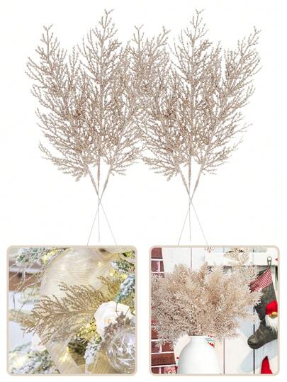 16 pezzi/8 pezzi - Punte di pino di Natale con glitter, rami di pino artificiali e steli di cedro per decorazioni natalizie fai-da-te, ghirlande e decorazioni per la casa. Aghi di pino artificiali dorati con glitter, fiori artificiali natalizi, rami per albero di Natale, ghirlande, profumo da sposa, decorazioni per stagioni invernali e feste natalizie.