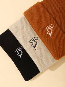 Set de 5 gorros de punto con bordado de dinosaurio bebé, cálidos, suaves y cómodos para uso diario y al aire libre