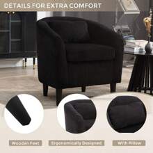 Living Room Accent Barrel Chair, Century Modern Style Decorative Chair, Armchair For Living Room With Thick Cushions And Pillows, Comfy Single Sofa Chair, Chair With Wooden Legs - Black - View 4