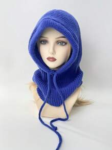 1件女士抽绳仿领拉法帽，户外滑雪保暖针织面颈防护连帽斗篷，适合冬季防寒，颜色和款式随机发货，圣诞礼物