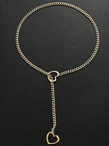 1pc Valentine's Day Punk Style Hollow Heart Chain Necklace, Alloy Gold-Tone Jewelry Gift Suitable For Casual, Party Wear Valentines