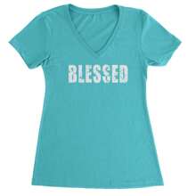 Religious Grateful Thankful Ladies V-Neck T-Shirt - 黑色 - 查看 2