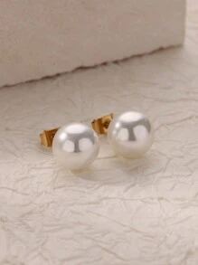 1Pair Minimalist Small Pearl Stud Earrings For Women Faux Pearl Earrings Classic White Round Pearl Stud Earrings Wedding Jewelry Bridesmaid Gift
