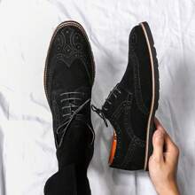 Men Vintage Lace Up Brogues Derby Fringes Oxfords Dress Formal Casual Business Leather Shoes - Black - View 2