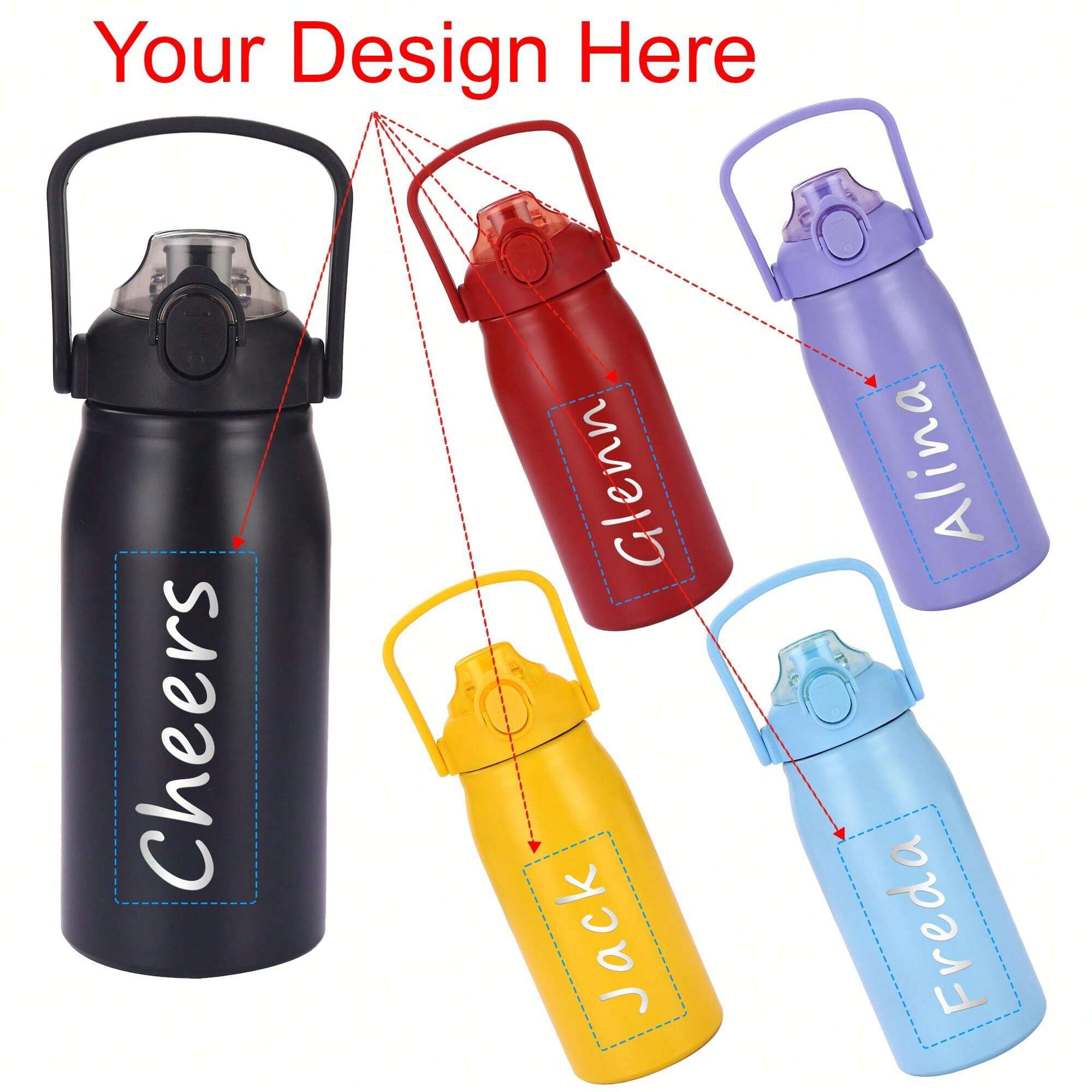 Personalized Laser Text Insulated Bounce Cup, Double Wall With Straw