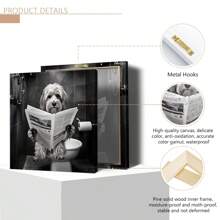 4 Stück/Set gerahmte einfarbige Leinwand Poster, Badezimmer Tiere lesen Zeitungen Malerei, Leinwand Wandkunst, Wandbild als Geschenk, für Schlafzimmer, Büro, Wohnzimmer, Café, Bar, Wanddekoration, Heim- und Studentenwohnheimdekorationen. Poster, Wandkunst, Zimmerdeko-Accessoires