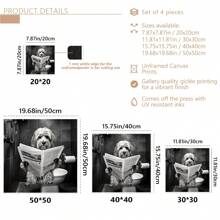 4 Stück/Set gerahmte einfarbige Leinwand Poster, Badezimmer Tiere lesen Zeitungen Malerei, Leinwand Wandkunst, Wandbild als Geschenk, für Schlafzimmer, Büro, Wohnzimmer, Café, Bar, Wanddekoration, Heim- und Studentenwohnheimdekorationen. Poster, Wandkunst, Zimmerdeko-Accessoires