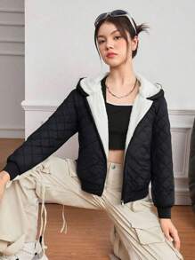 1pc Tween Girl Soft & Comfortable Thermal Lined Hoodie Jacket, Casual Outdoor Solid Color, Winter