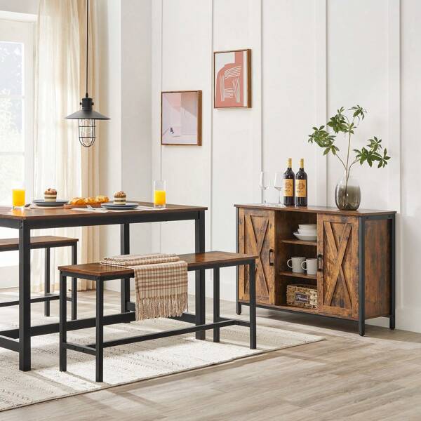 VASAGLE Bancs de Salle à Manger, Lot de 2, Siège pour Cuisine, Style Industriel, 108 x 32,5 x 50 cm, Cadre Métallique Durable, pour Cuisine, Salle à Manger, Salon, Marron Rustique