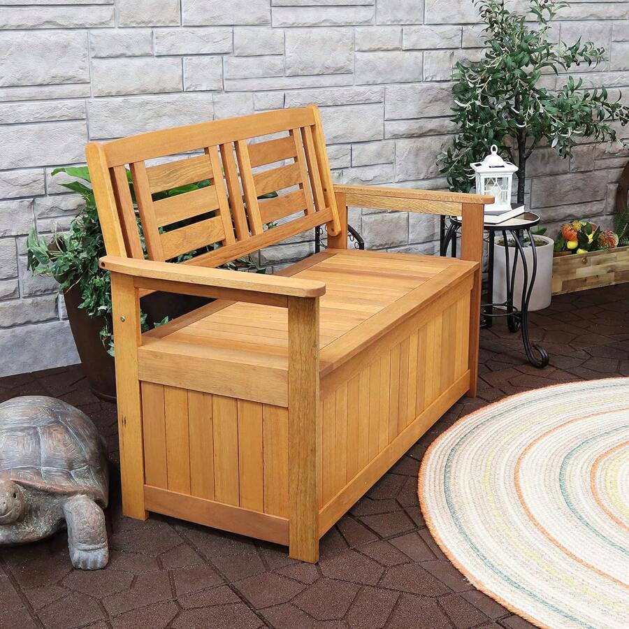51Inch Meranti Wood Outdoor Storage Bench With Teak Oil Finish SHEIN USA