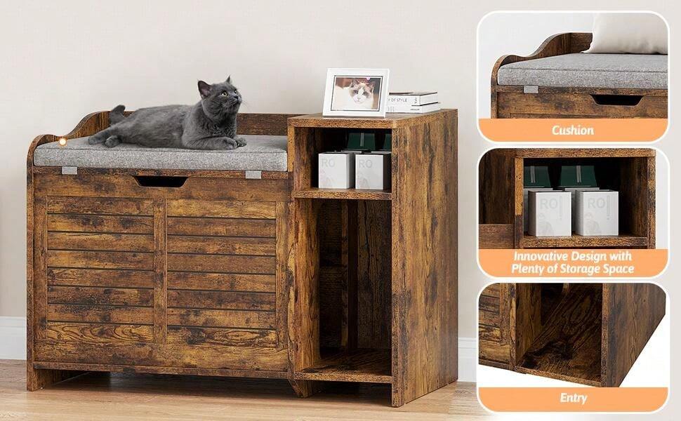 Garvee Litter Box Enclosure With Top Opening And Cushion, Hidden Cat