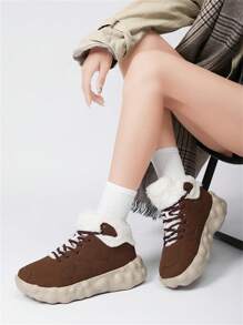 Giày bốt đi tuyết thời trang nữ chất lượng cao cho mùa đông, lót ngoài trời giữ nhiệt ấm áp, đế dày chống trượt, giày bốt nữ cỡ lớn màu đen - màu nâu - Xem 1