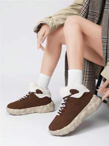 Giày bốt đi tuyết thời trang nữ chất lượng cao cho mùa đông, lót ngoài trời giữ nhiệt ấm áp, đế dày chống trượt, giày bốt nữ cỡ lớn màu đen - màu nâu - Xem 5