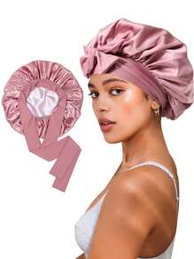 Awegeo Bonete de mujer de doble capa, de unicolor, doble cara, de seda suave, de moda para dormir