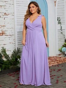 大码裹领无袖伴娘礼服优雅连衣裙