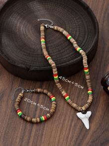 2 chiếc vòng cổ hạt cườm nhiều màu sắc thời trang hình cá mập và vỏ dừa cho nam, thích hợp để đeo hàng ngày - Nhiều màu - Xem 4