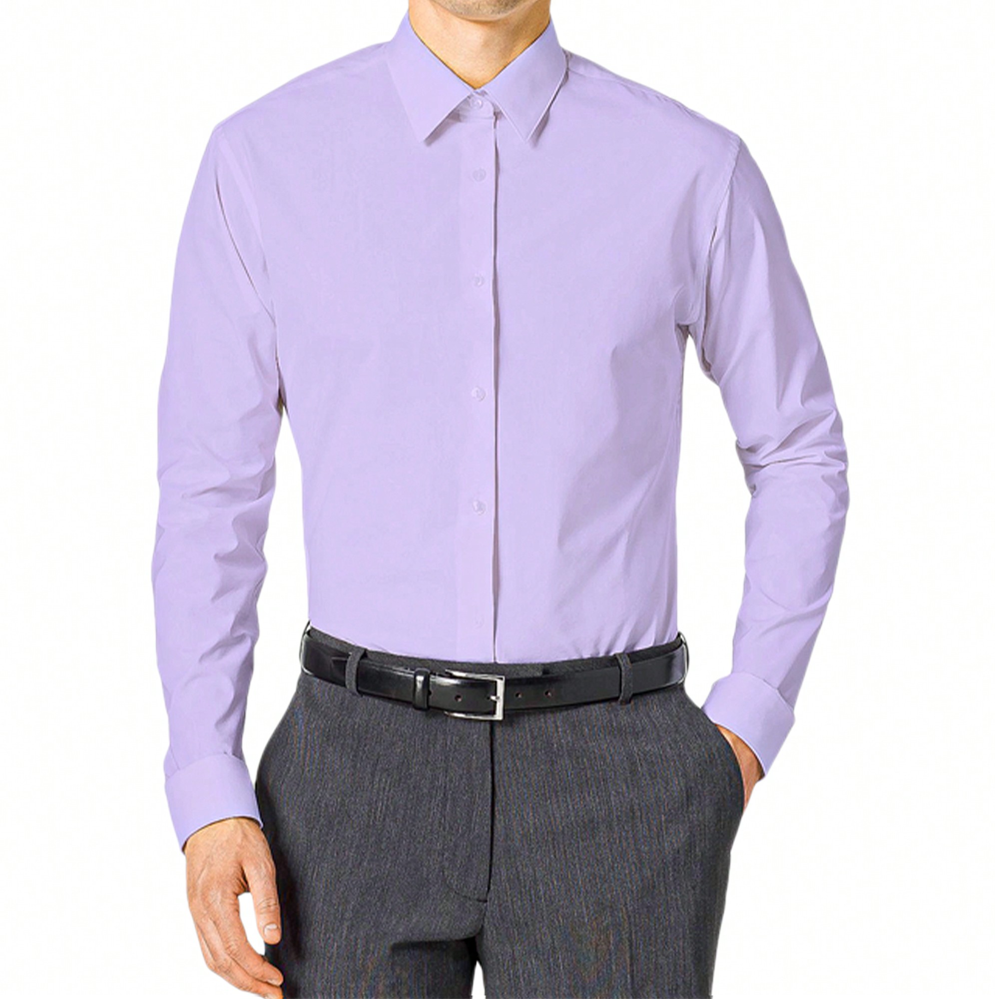 Men's Slim Fit Long Sleeve Dress Shirt, Solid Colors, Button Up - Afbeelding 12 van 20