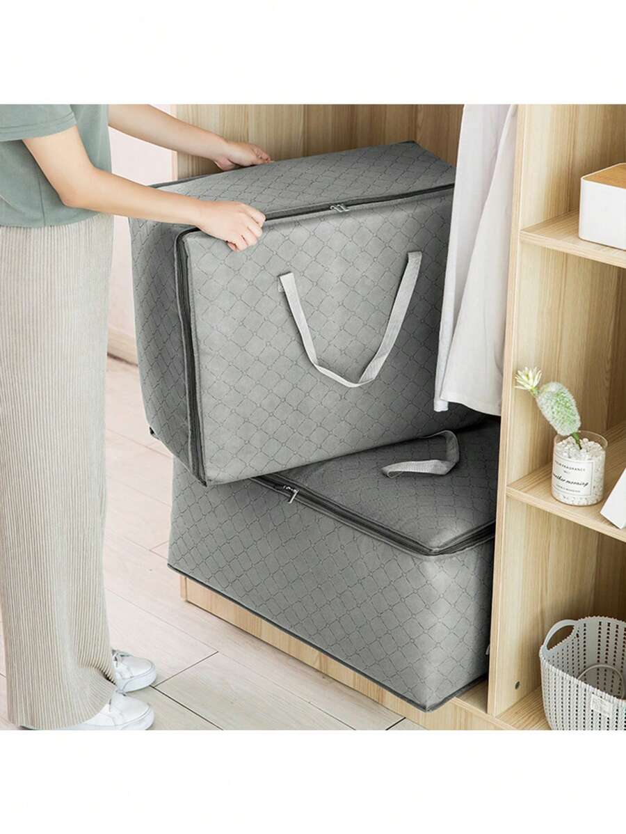 1 件大容量储物袋，带饰边，可存放季节性衣服和被子，搬家和储物手提袋，超大手柄，透气防尘防潮衣物整理