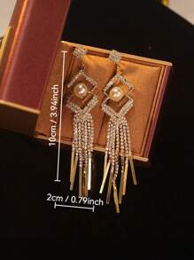 1 对，女士婚礼水钻长流苏耳环，精致时尚配饰，适合派对场合 - 一對 - 查看 3