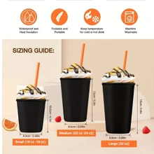 Reusable Neoprene Iced Coffee Cup Sleeve, Fits For Cold (Hot) Drinks - Black - View 2