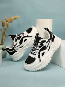 Giày thể thao buộc dây cho nữ, giày thể thao ngoài trời lưới - Đen và trắng - Xem 5