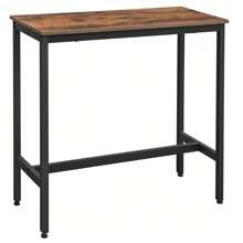 VASAGLE Bartisch, Küchentisch, Küchentresen, rechteckiger Stehtisch, stabiles Metallgestell, 100 x 40 x 90 cm, einfacher Aufbau, schmal, Industrie-Design,Vintagebraun-schwarz - Braun - Übersicht 2