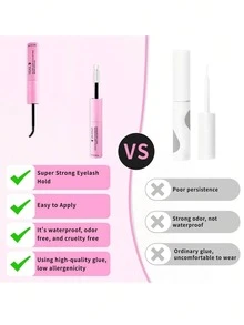 10ml Lash Bond 和 Seal 睫毛胶 2 合 1 睫毛簇胶，适用于 DIY 睫毛延长，超强保持 72 小时，柔软且易于涂抹的睫毛化妆工具，适合家庭使用的假睫毛化妆工具，黑色睫毛延长胶 - 粉色 - 查看 2
