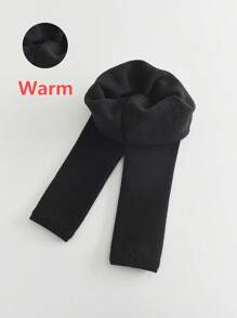 1pc Thickened Girls' Tight Pants In Black, Warm & Comfortable, Suitable For Students' Leggings, Autumn & Winter - Black - View 1