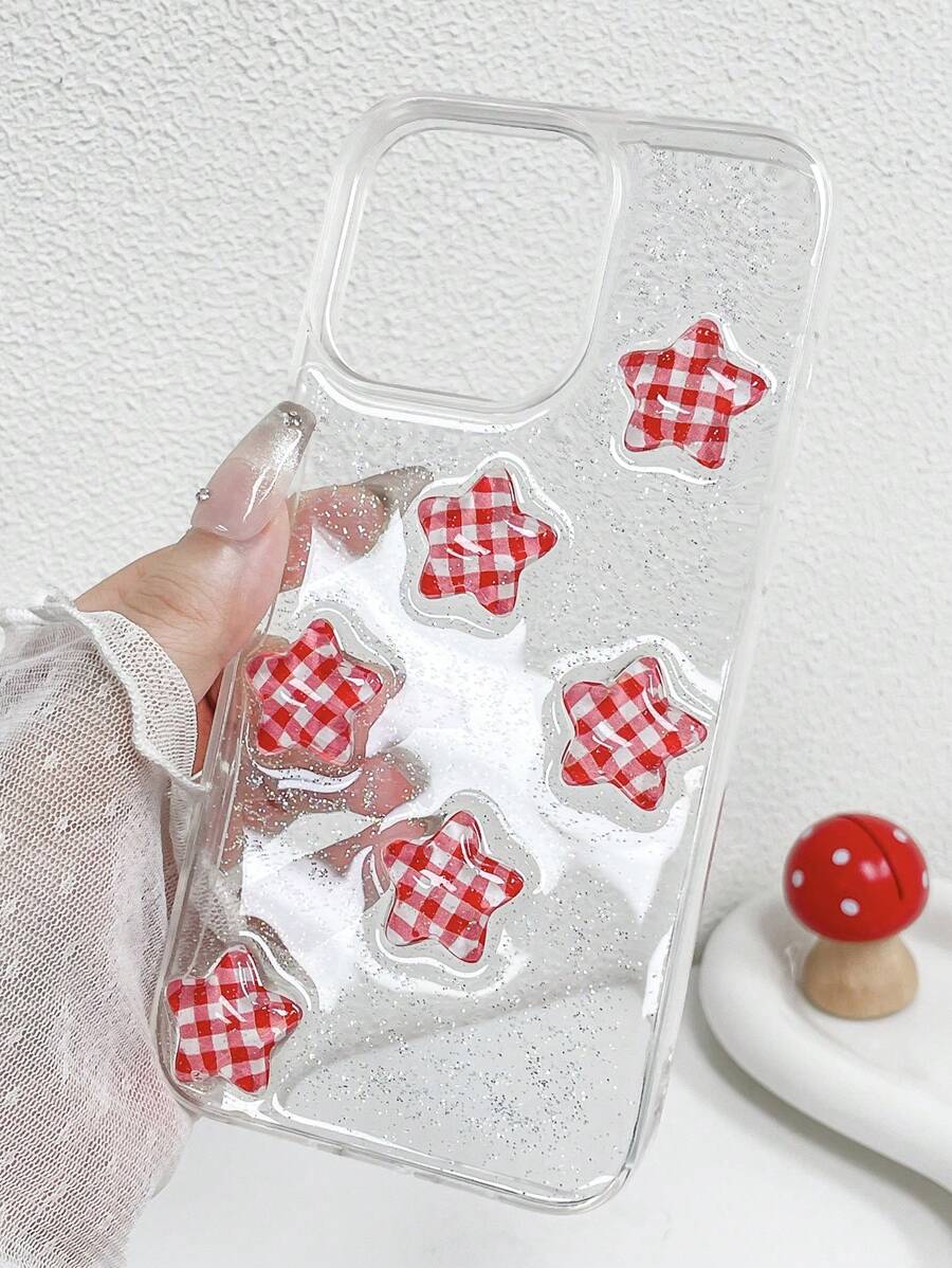 1 Ốp điện thoại 2 trong 1 họa tiết kẻ caro năm cánh bằng Acrylic lỗ lớn chất lượng cao tương thích với iPhone 11 12 13 14 15 Pro Max - Trong sáng - Xem 1