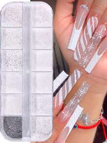 12 Lưới Bột Đường Trắng Sáng Lấp Lánh Bột Đường Lấp Lánh Màu Xám Bột Sắc Tố Bụi Áo Len Tuyết Bông Tuyết Thiết Kế Móng Tay Kiểu Pháp Hạt Mịn Bột Móng Tay Trang Trí Làm Móng Tay DIY Vật Dụng Làm Móng Tay - Nhiều màu - Xem 2