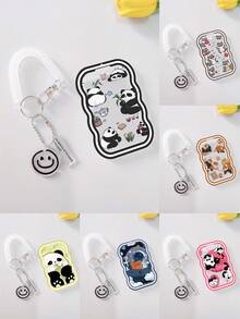 1 pieza Titular de tarjeta transparente con patrón de panda lindo y cordón retráctil de resorte para tarjeta de identificación, tarjeta de estudiante, tarjeta de autobús, tarjeta de trabajo, llavero - Tarjetero ondulado - Ver 9