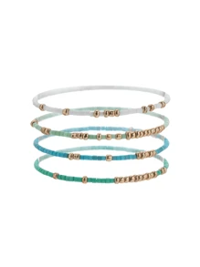 4 peças/Conjunto de Pulseiras Elásticas de Contas de Semente de Turquesa, Pulseiras Artesanais de Contas de Vidro Douradas Boho para Meninas, Joias de Férias (Contas Aleatoriamente Misturadas)