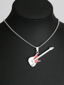 1 件新款欧美流行嘻哈摇滚音乐吉他吊坠项链，生日珠宝礼物，男女通用休闲街舞钛钢耐用长毛衣链