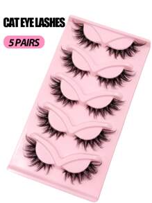 Asiteo 5 Pairs Cat Eye False Eyelashes, Soft & Fluffy, 3D Faux Mink Lashes, Natural & Lengthening Lash Extensions, Makeup Accessories - Hitam - View 4