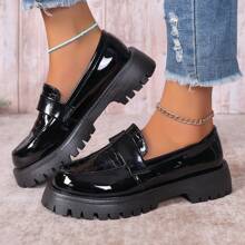 Mocassins pour femmes grande taille, plates-formes grises, semelle épaisse, style rétro de chaussures d'uniforme d'écolière, anti-dérapantes et polyvalentes