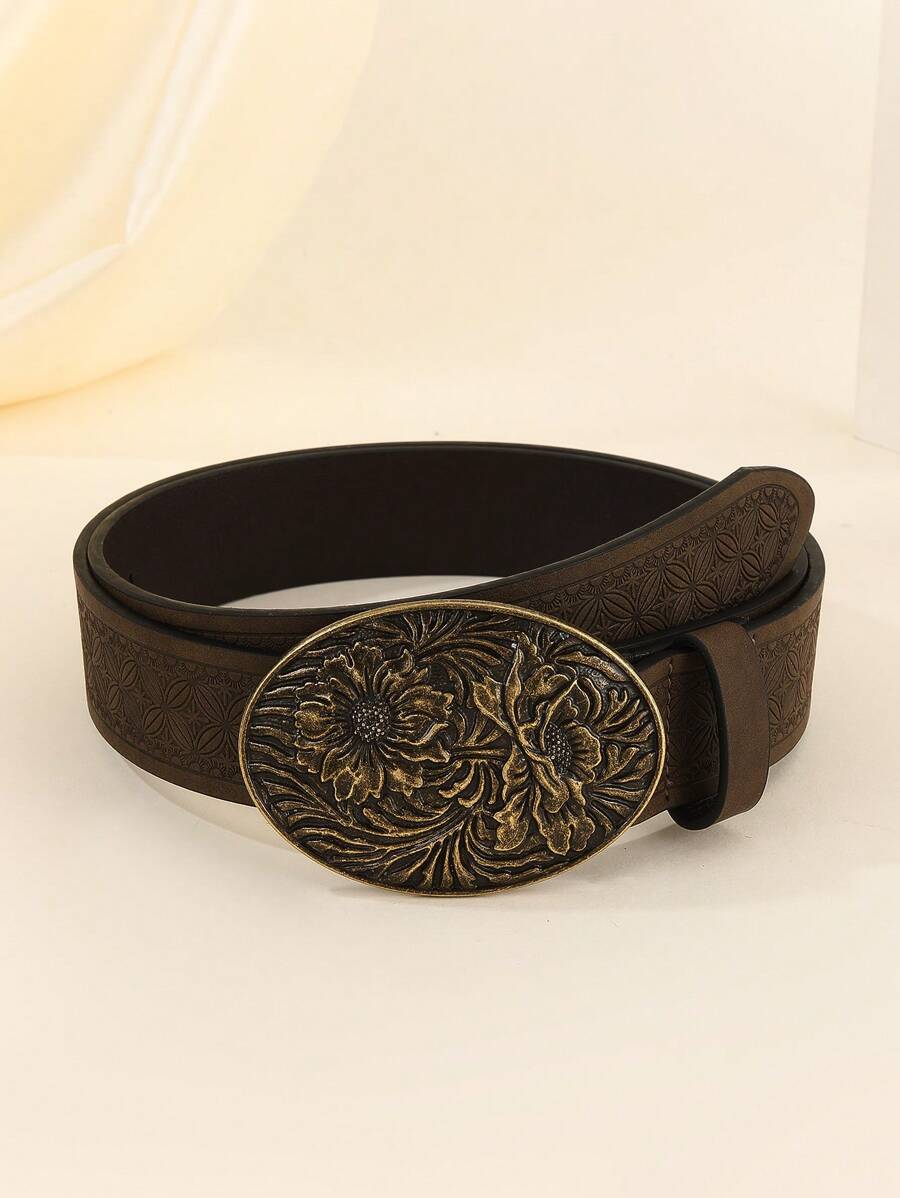 1 件装女孩西部复古腰带西部牛仔马装饰腰带适合牛仔裤返校冬季礼物创意男孩女孩情人节 - 棕色 - 查看 1