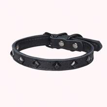1 件单排黑色铆钉宠物狗项圈，可调节项圈采用耐用 PU 皮革和黑色铆钉装饰制成。