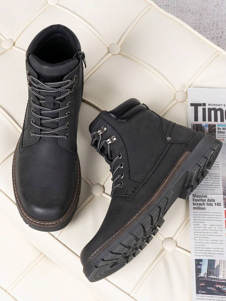 SHOESMORE Men's Hiking Non-Slip Black Boots Casual Boots Fashionable Zipper Chukka Boots - AMY8118A-黑色 - 查看 1