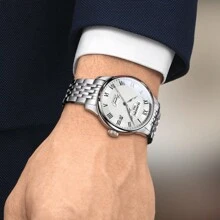 1 件 GUANQIN 防水手表带日历表盘耐磨蓝宝石镜面不锈钢表带时尚商务奢华经典休闲自动上链男士自动机械表适合节日、约会、商务、礼物 - 白色 - 查看 6